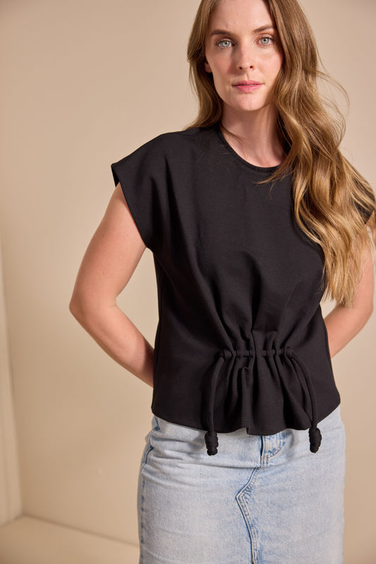 Blusa Cuello Redondo Nudos Negra