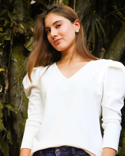 Blusa cuello en V Natural